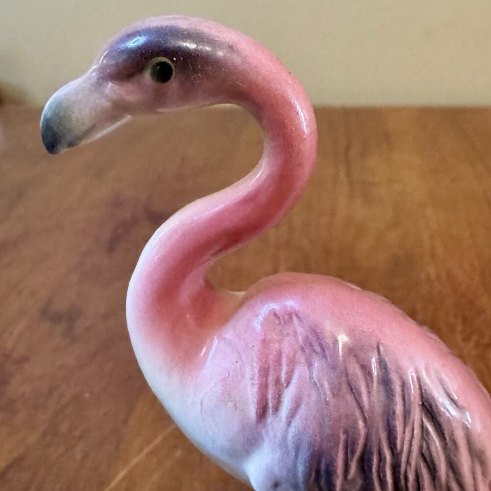 Vintage Pink Flamingo Ceramic Figurine 7” Mid Century Tropical Bird Decor